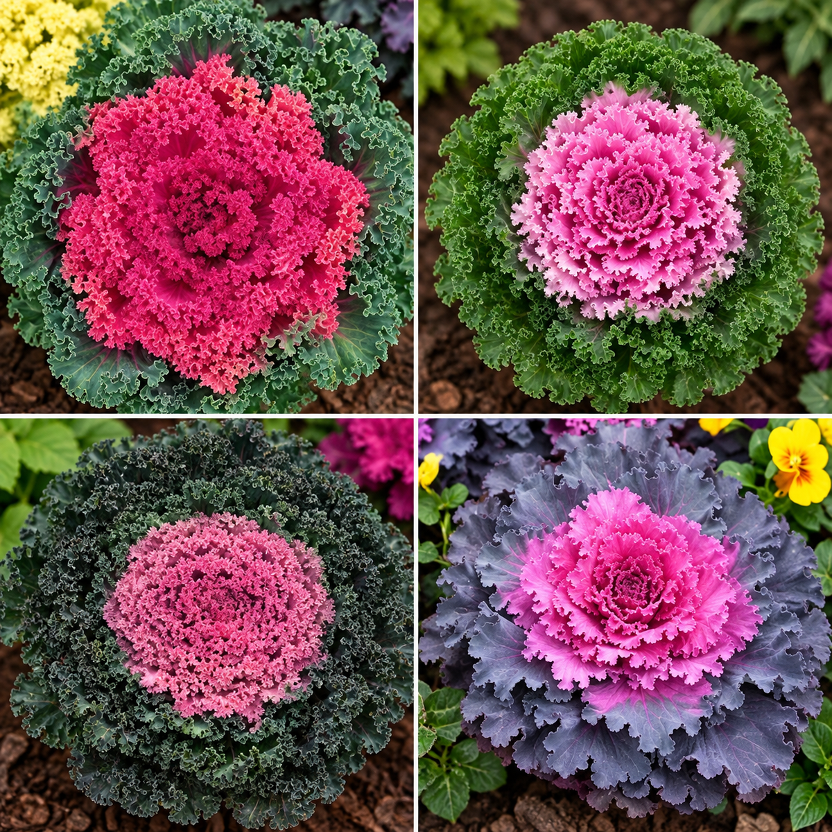 4-Piece Assorted Ornamental Flowering Kale – 4" Pot