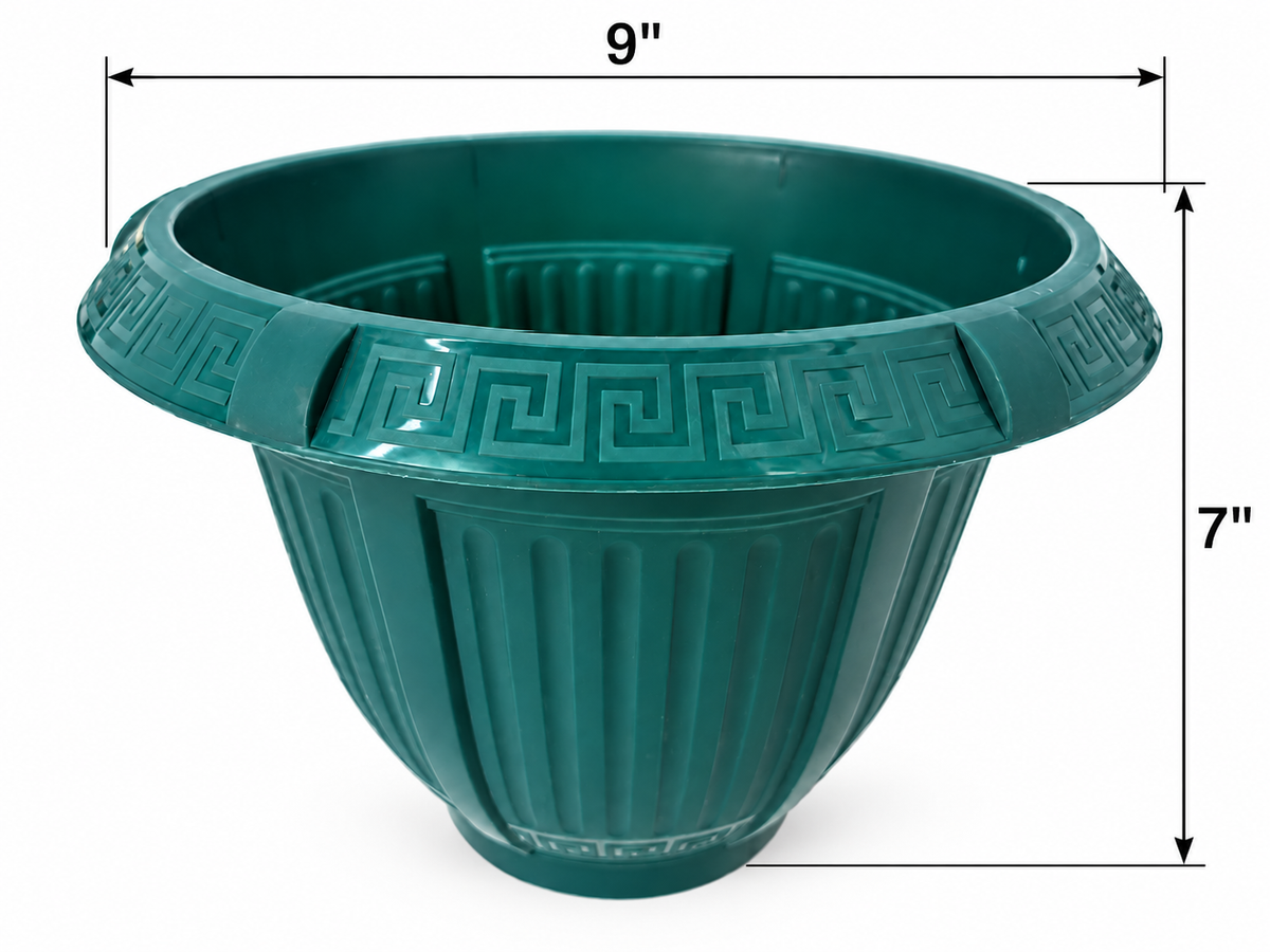 6 Piece - Deep Teal Green Greek Key Planter, 9” x 7” (NOVEMBER PICK UP SALE)