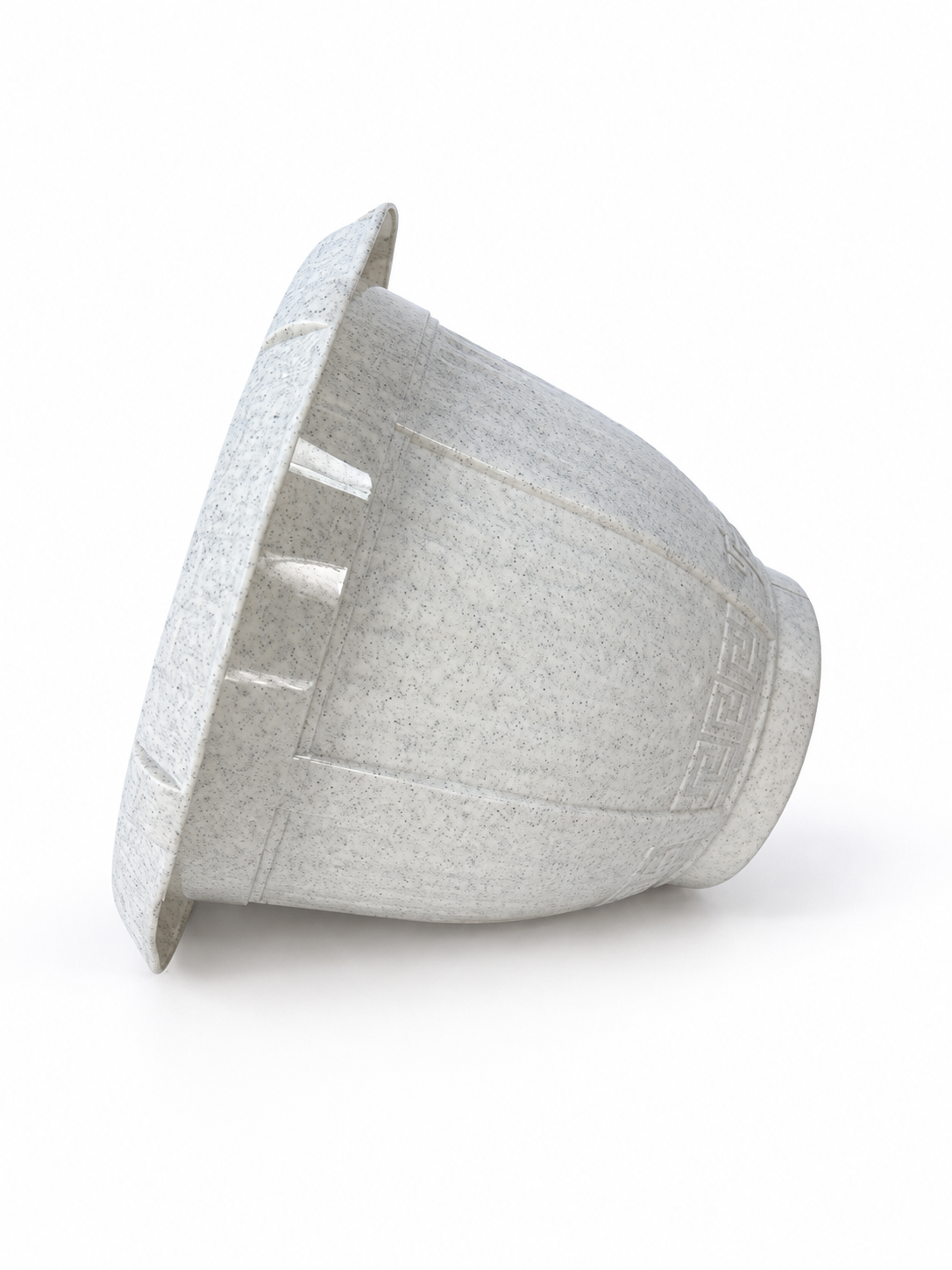 6 Piece - Speckled Stone White Greek Key Planter, 9” x 7” (NOVEMBER PICK UP SALE)