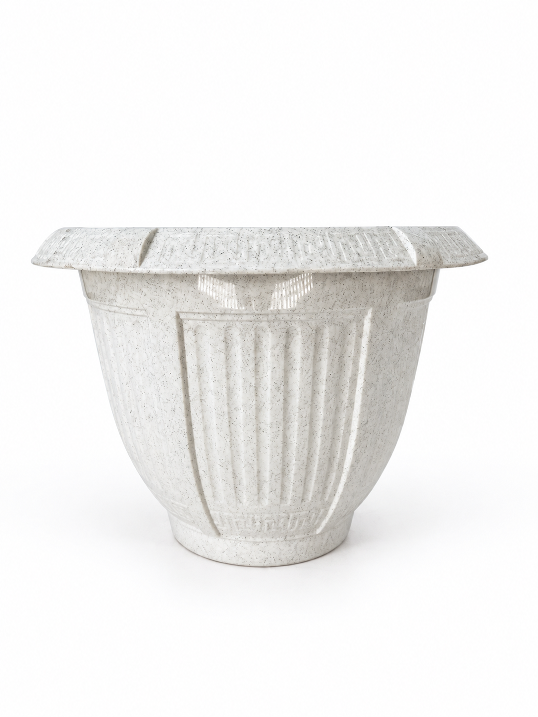 6 Piece - Speckled Stone White Greek Key Planter, 9” x 7” (NOVEMBER PICK UP SALE)