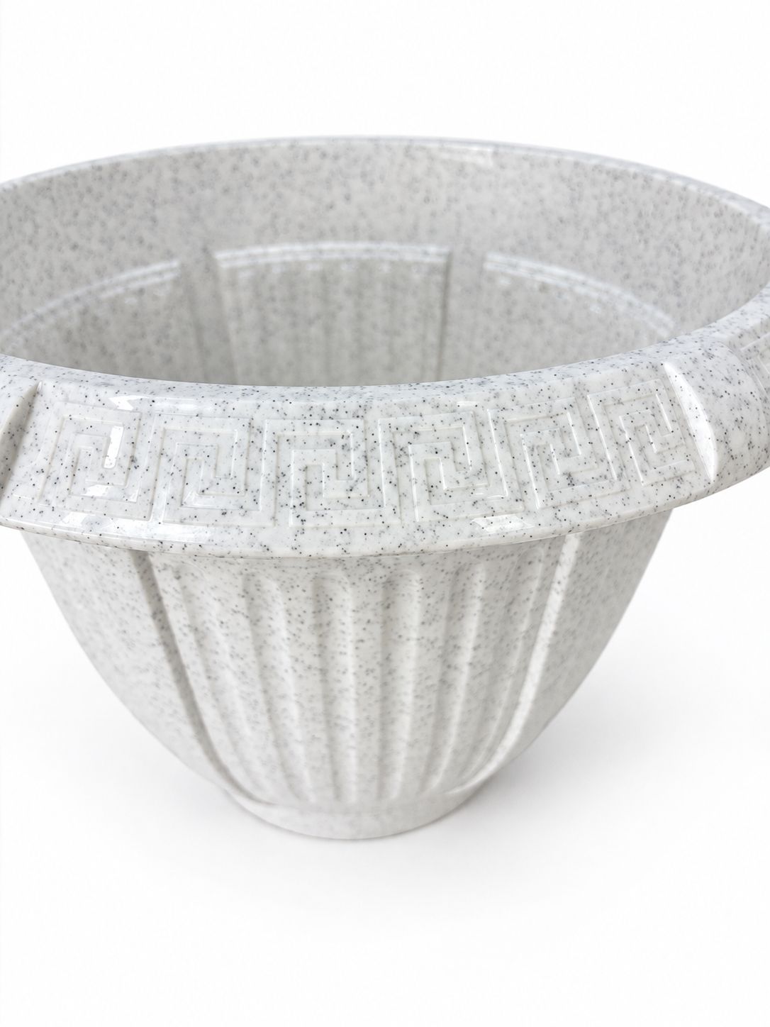 6 Piece - Speckled Stone White Greek Key Planter, 9” x 7” (NOVEMBER PICK UP SALE)