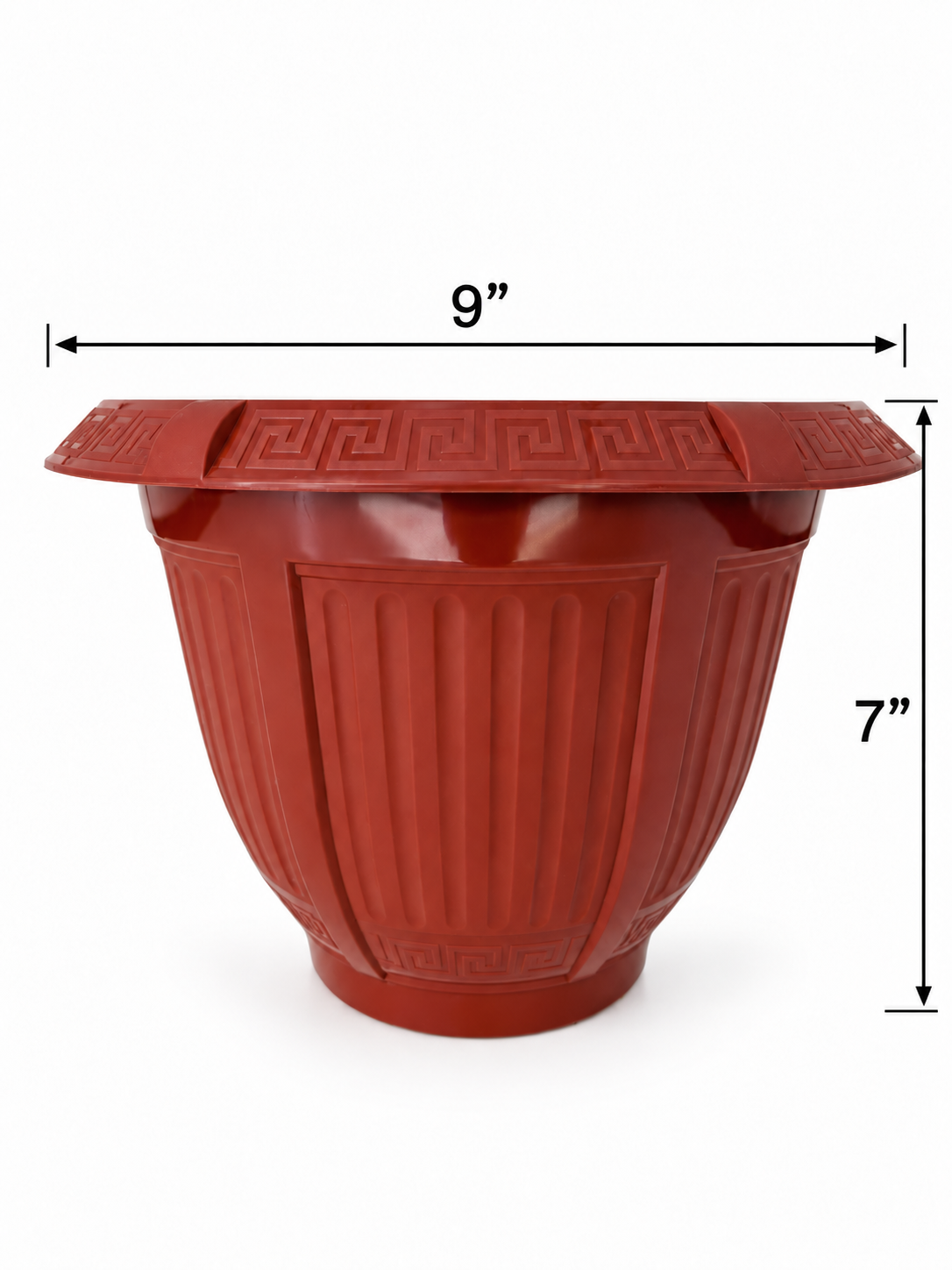 6 Piece – Terracotta Red Greek Key Planter, 9” x 7” (NOVEMBER PICK UP SALE)