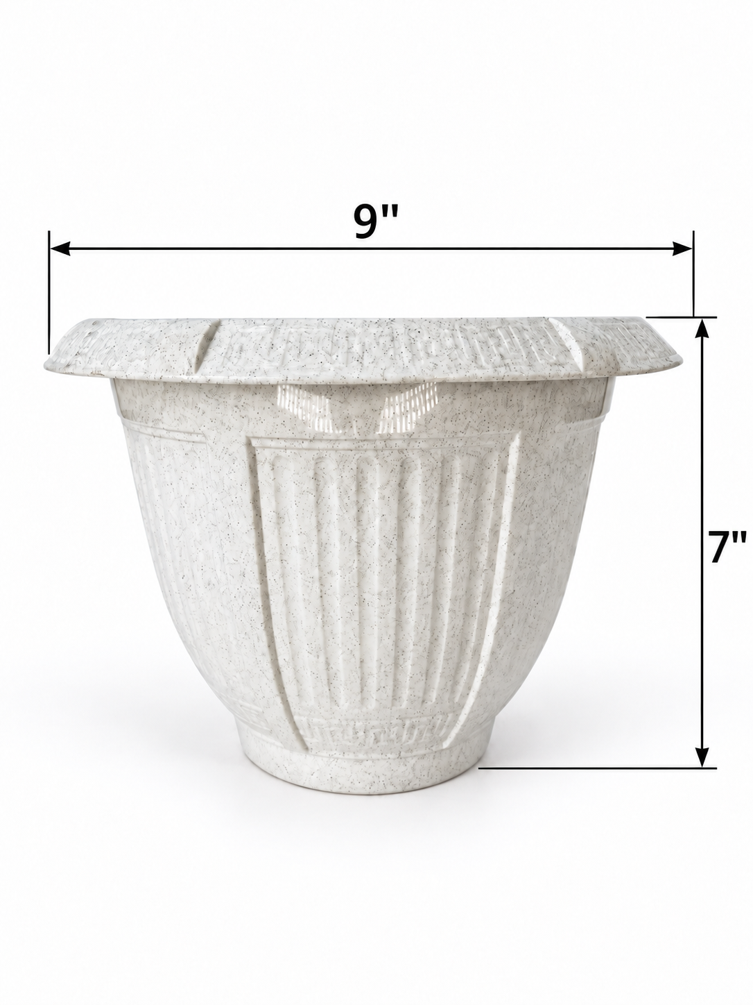 6 Piece - Speckled Stone White Greek Key Planter, 9” x 7” (NOVEMBER PICK UP SALE)