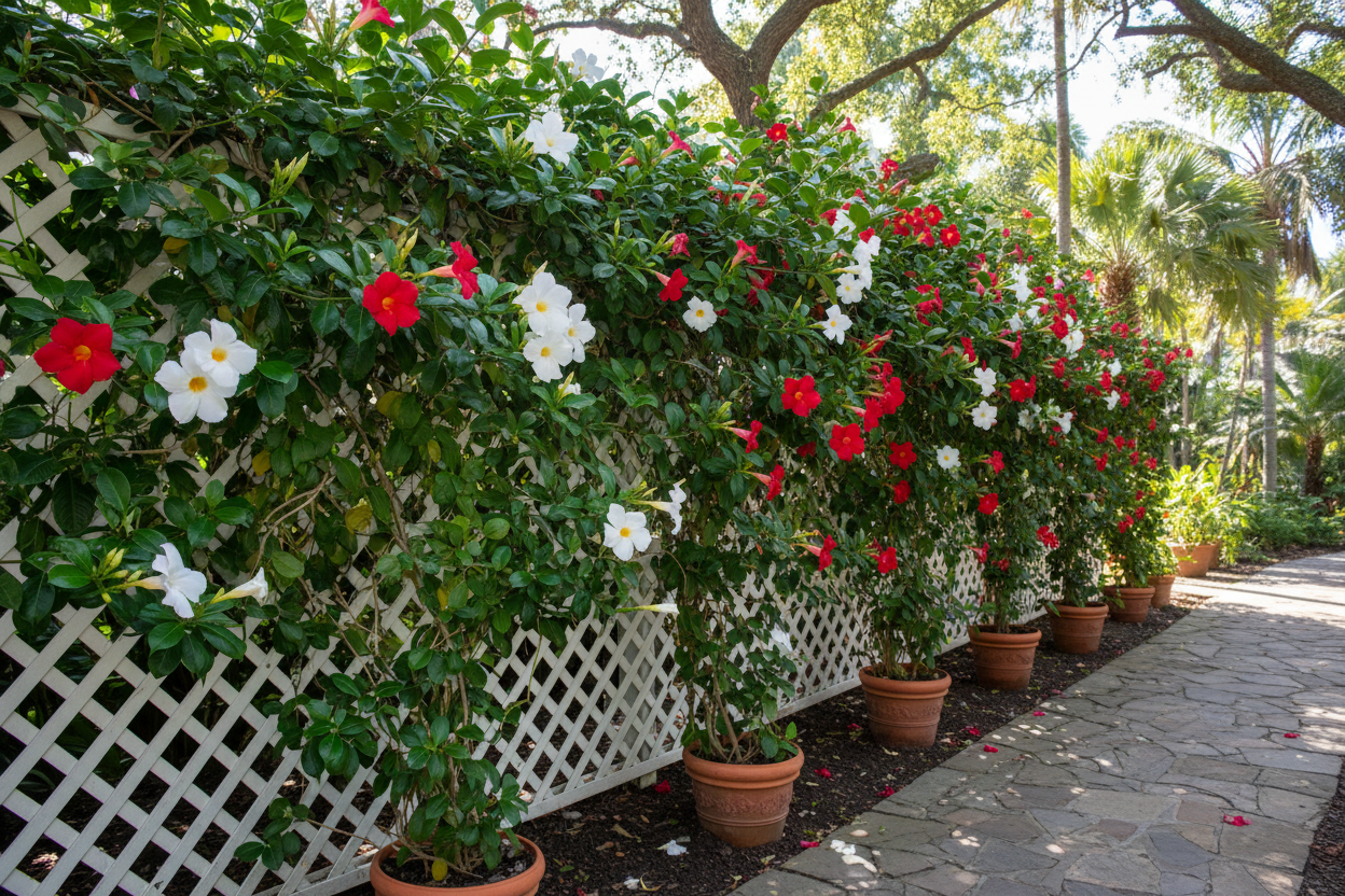 Mandevilla, 2-N-1 Sassy Summer Red/White Trumpet Vine - 1 Gallon Pot